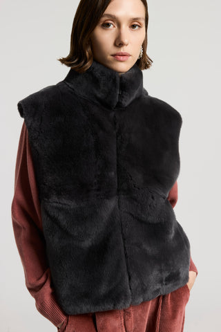Wool, cashmere and rex lapin fur vest