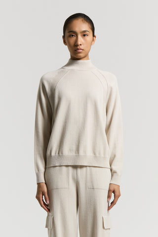Cashmere, silk and wool mock-polo-neck sweater