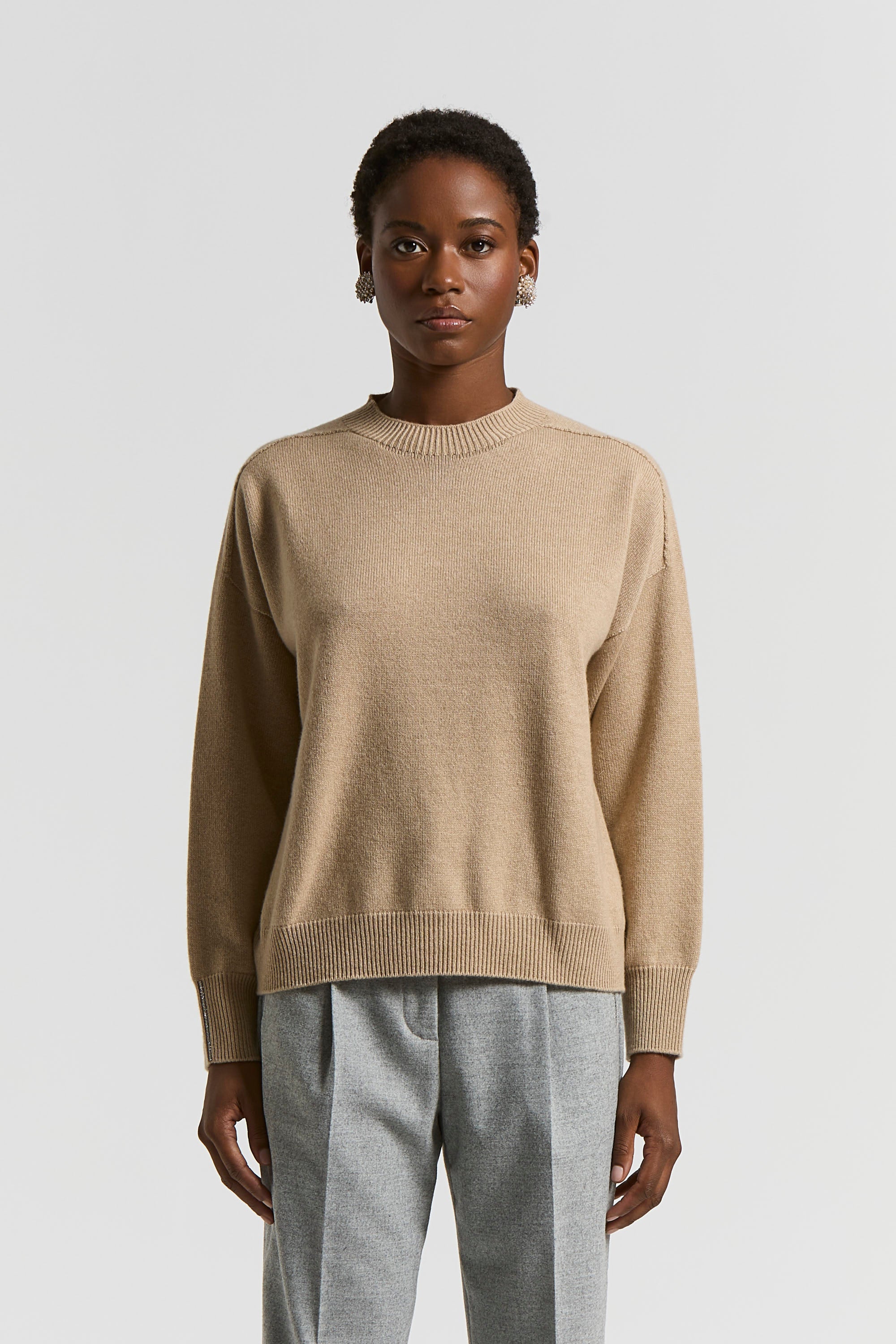 トップス GOLD PURE CASHMERE CREWNECK KNIT GL90200 Women's Sand crewneck cashmere | Tricot GOLD PURE CASHMERE