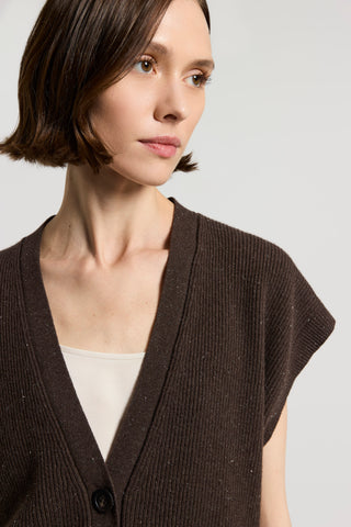 Sleeveless rib-knit cardigan