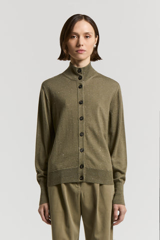 Wool and viscose cardigan with buttons and lurex