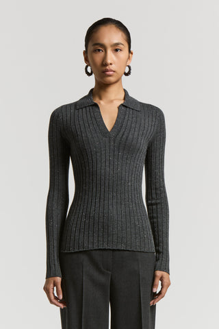 Wool and viscose rib-knit sweater with polo-style neck