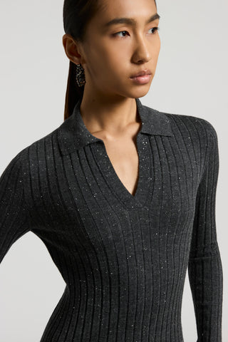Wool and viscose rib-knit sweater with polo-style neck
