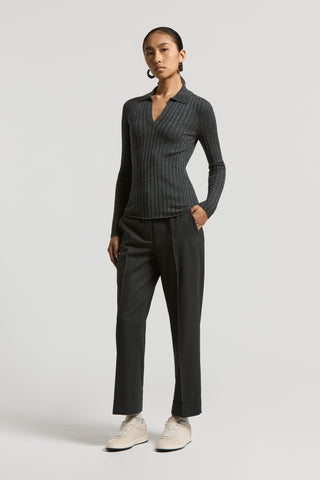 Wool and viscose rib-knit sweater with polo-style neck