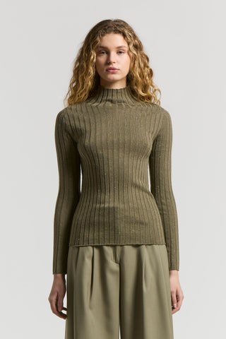 Wool and viscose rib-knit mock-polo-neck jumper with lurex
