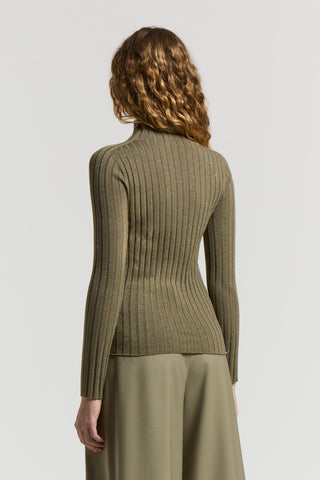 Wool and viscose rib-knit mock-polo-neck jumper with lurex