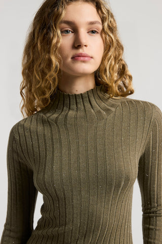 Wool and viscose rib-knit mock-polo-neck jumper with lurex