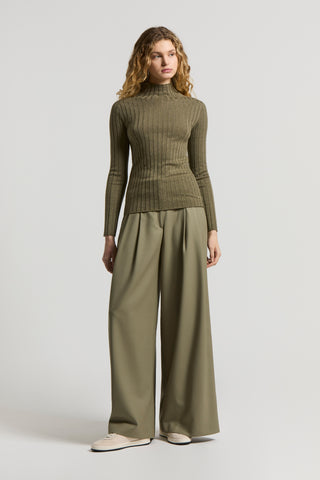 Wool and viscose rib-knit mock-polo-neck jumper with lurex