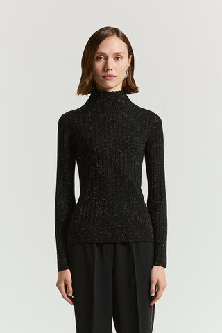 Wool and viscose rib-knit mock-polo-neck jumper with lurex
