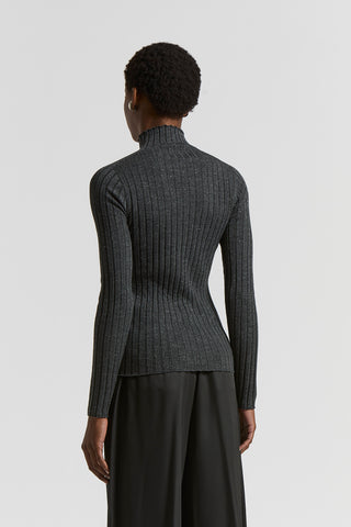 Wool and viscose rib-knit mock-polo-neck jumper with lurex