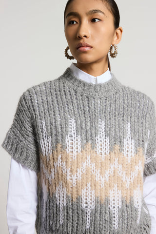 Sleeveless alpaca-blend sweater with Norwegian design