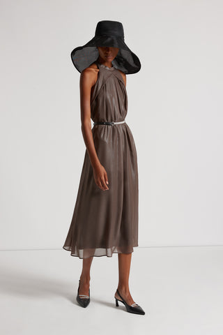 Midi dress in lightweight laminated chiffon