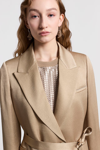 Hammered viscose satin blazer with belt