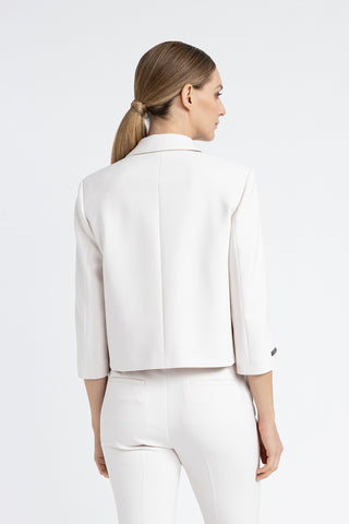 Single-breasted crop blazer in a viscose-cotton blend fabric