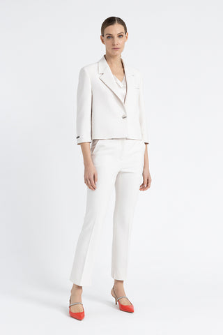 Single-breasted crop blazer in a viscose-cotton blend fabric