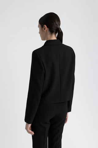 Viscose and cotton double-breasted crop blazer