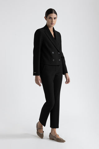 Viscose and cotton double-breasted crop blazer