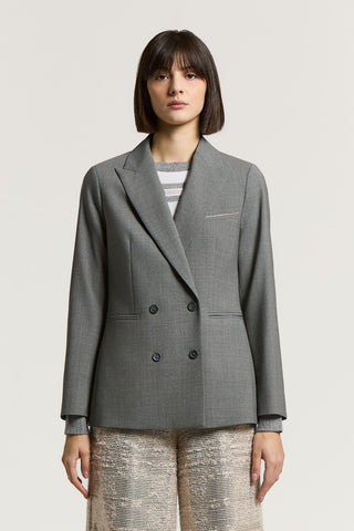 Double-breasted two-way stretch wool blazer