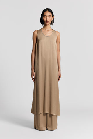 Long fluid hammered satin dress