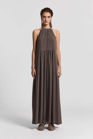 Long georgette dress | Brown bark | Peserico Long georgette dress | Brown bark | Peserico