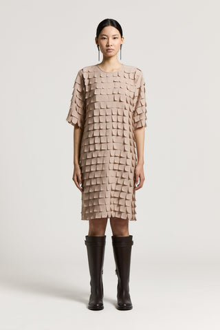 Chiffon dress with embroidered fringes