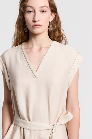 Fluid viscose linen twill dress | Beige birch | Peserico Fluid viscose linen twill dress | Beige birch | Peserico