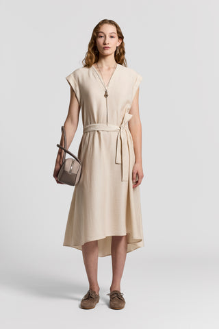 Fluid viscose linen twill dress | Beige birch | Peserico Fluid viscose linen twill dress | Beige birch | Peserico