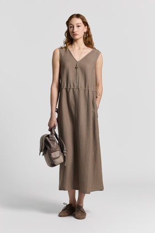 Fluid viscose linen twill dress | Brown clay | Peserico Fluid viscose linen twill dress | Brown clay | Peserico