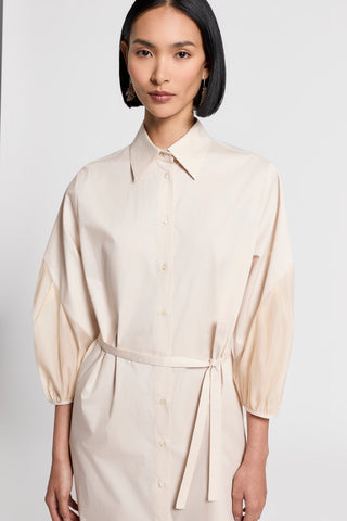Shirt dress with organza sleeves | Beige birch