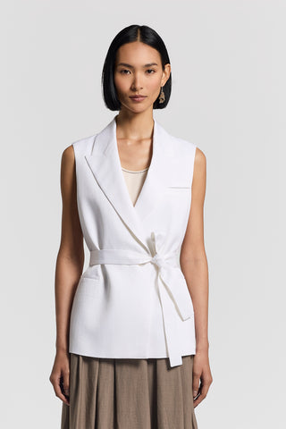 Linen viscose twill blazer with belt