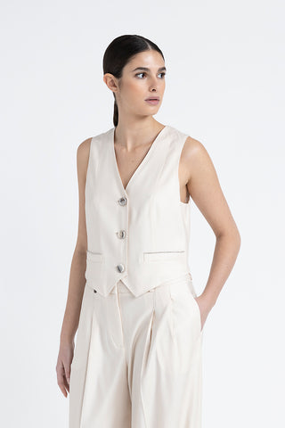 Three-button single-breasted waistcoat in viscose wool twill