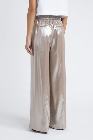 Fluid silver laminated twill trouser