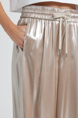 Fluid silver laminated twill trouser