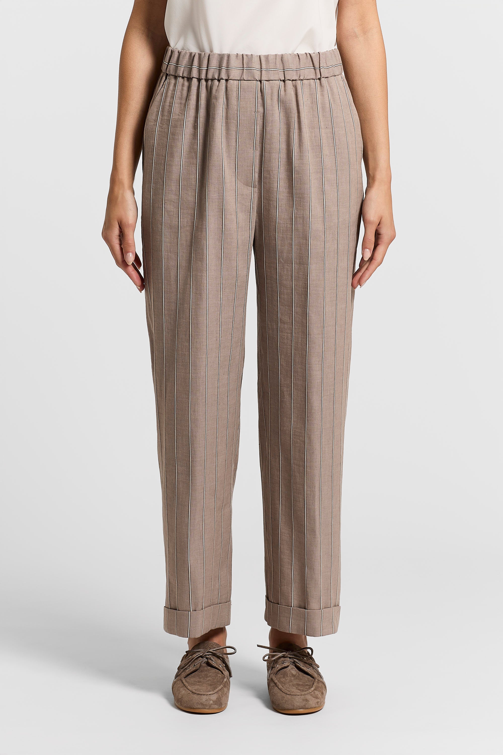 Pinstripe cotton/linen twill trousers | Peserico US display picture 1