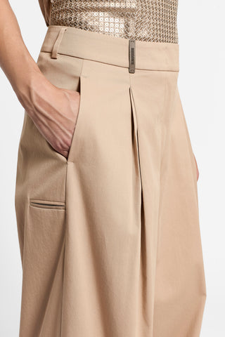 Cotton gabardine palazzo trousers with pleats