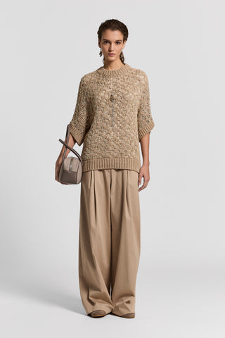 Cotton gabardine palazzo trousers with pleats