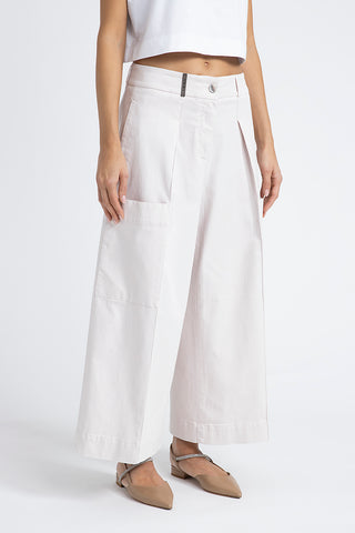 Wide-leg trousers in cotton silk gabardine and tencel