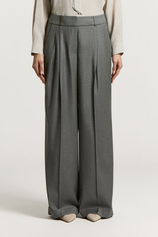Viscose wool trousers with double pleats