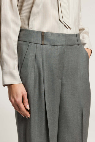 Viscose wool trousers with double pleats