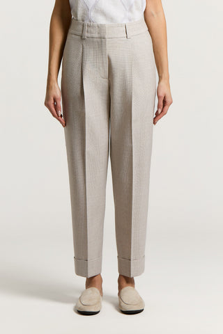 Micro houndstooth wool and lurex trousers