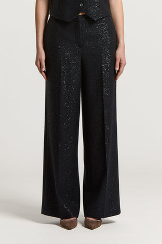 Micro-sequinned trousers on wool base