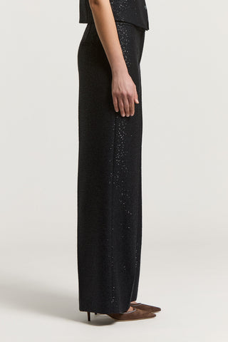 Micro-sequinned trousers on wool base