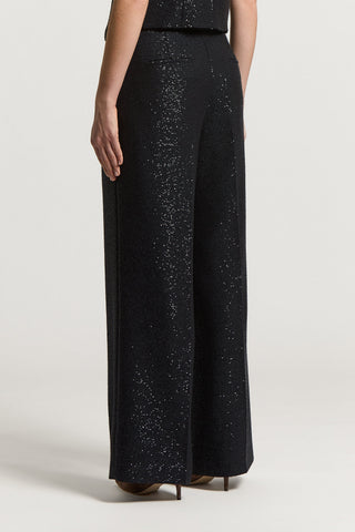 Micro-sequinned trousers on wool base