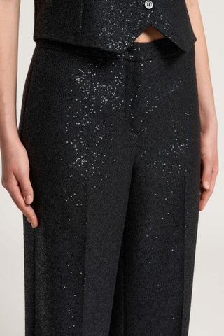 Micro-sequinned trousers on wool base
