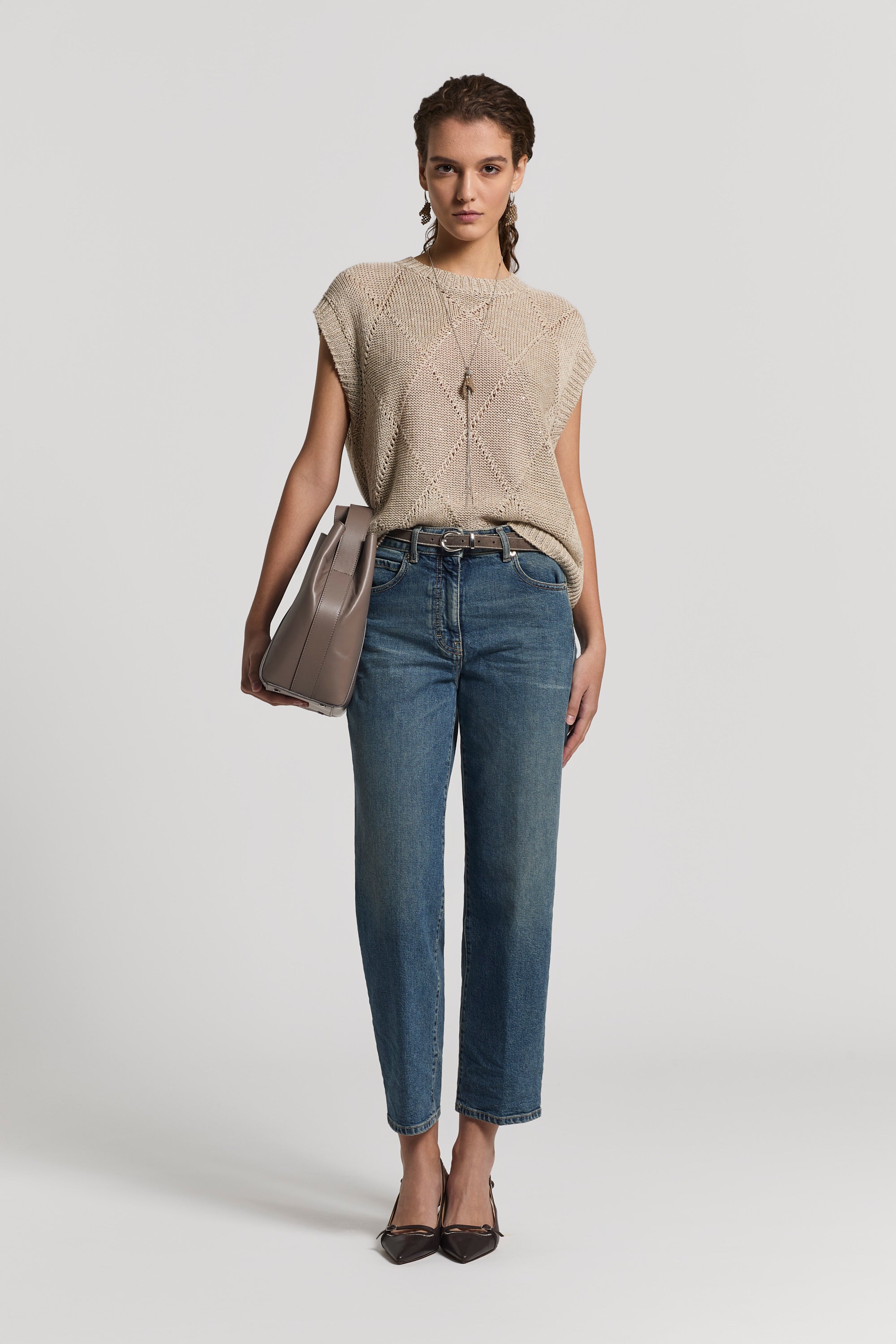 mamepelleqデニム　34 Carrot-leg stonewash jeans | Peserico US