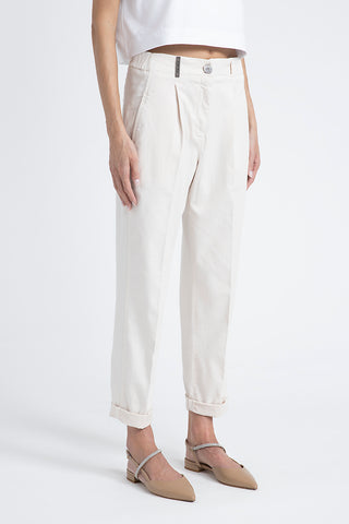 Trousers in cotton silk gabardine and tencel