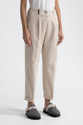 Trousers in cotton silk gabardine and tencel