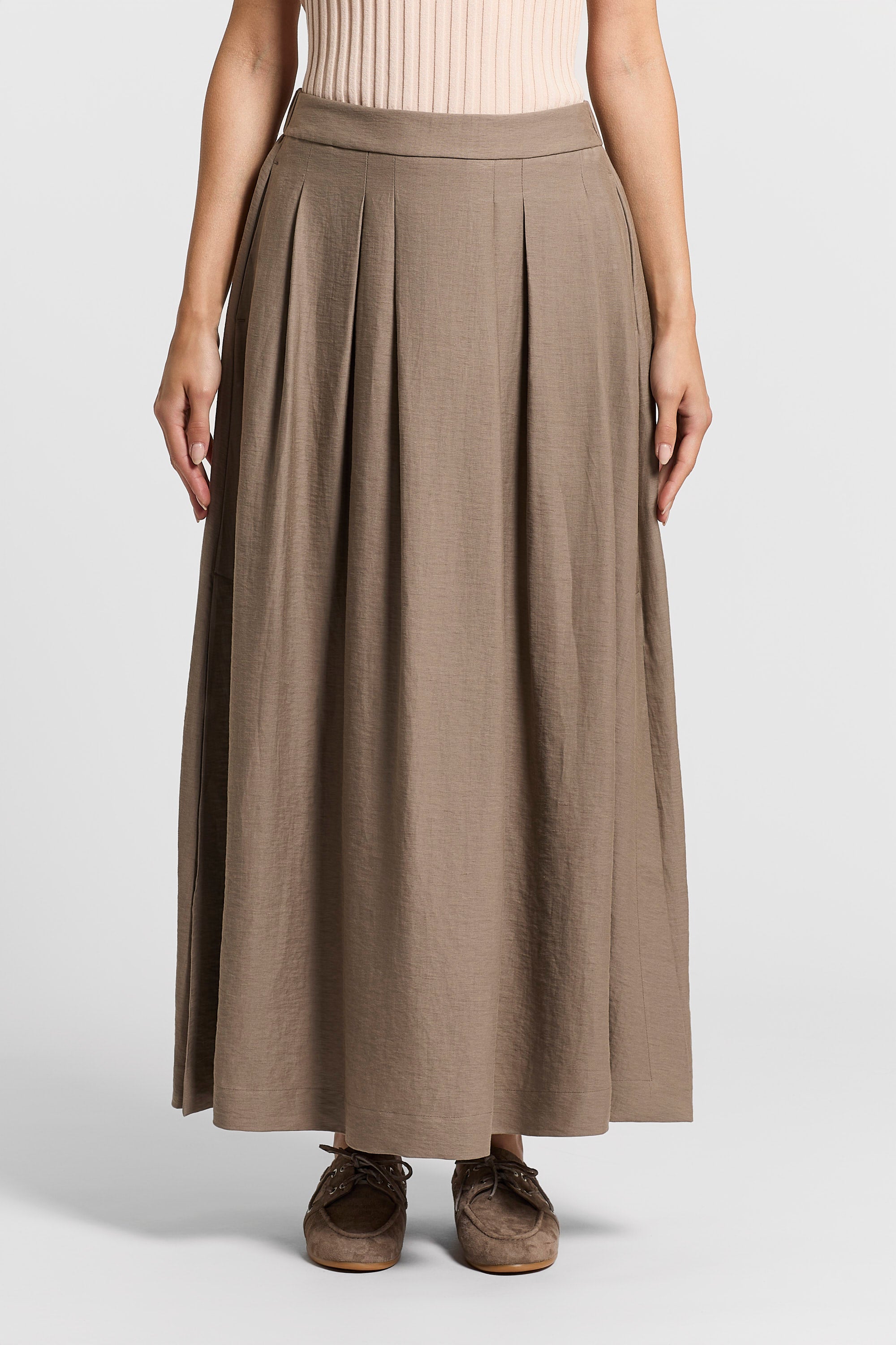 Long viscose and linen twill skirt | Peserico US