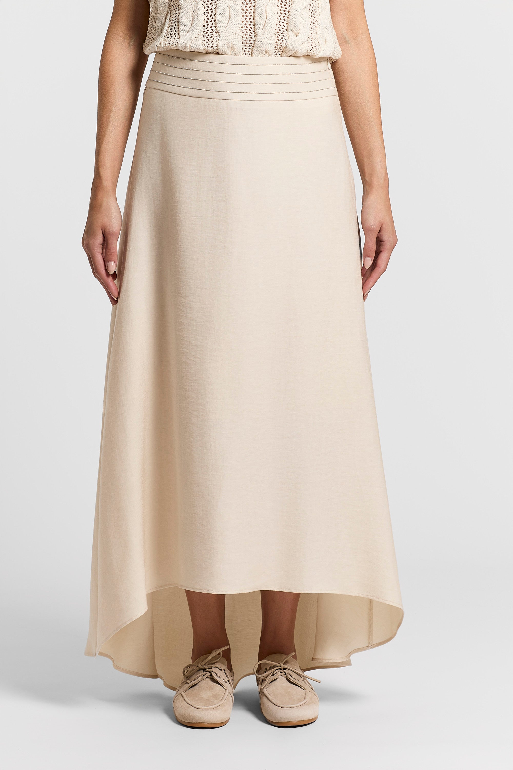Long viscose linen twill skirt | Peserico US