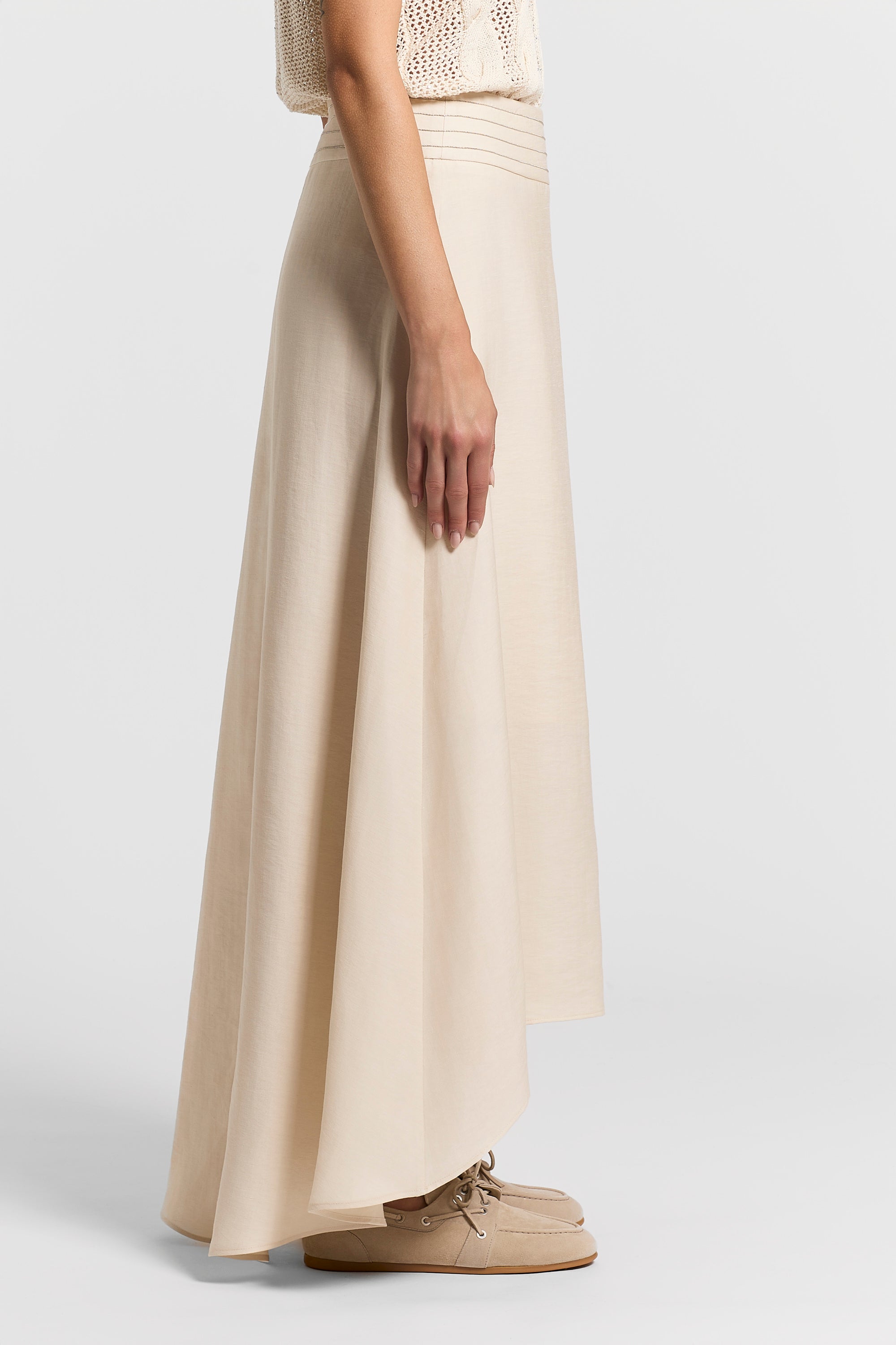 Long viscose linen twill skirt | Peserico US